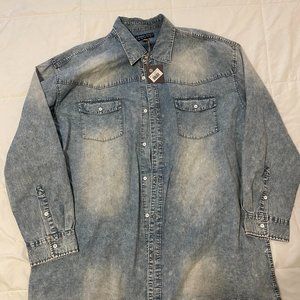 *NWT* Soft Distressed Denim Button Down Shirt, Size 2XL